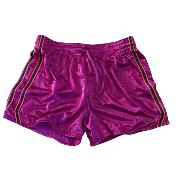 Nike Shorts Magenta Striped Dri-Fit Womens Athletic Large Polyester Elastic Wais - Picture 1 of 7